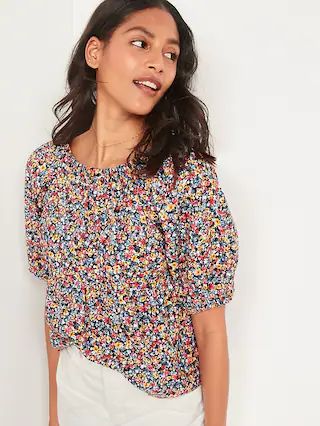 Floral-Print Puff-Sleeve Babydoll Top for Women | Old Navy (US)