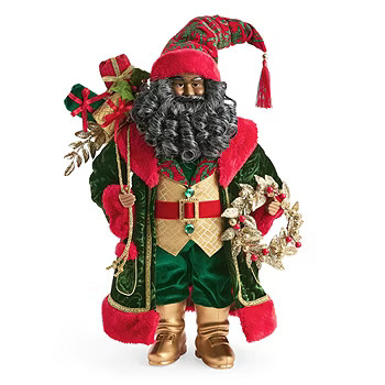 North Pole Trading Co. 18in Glamour Green Coat African American Christmas Santa Figurine | JCPenney