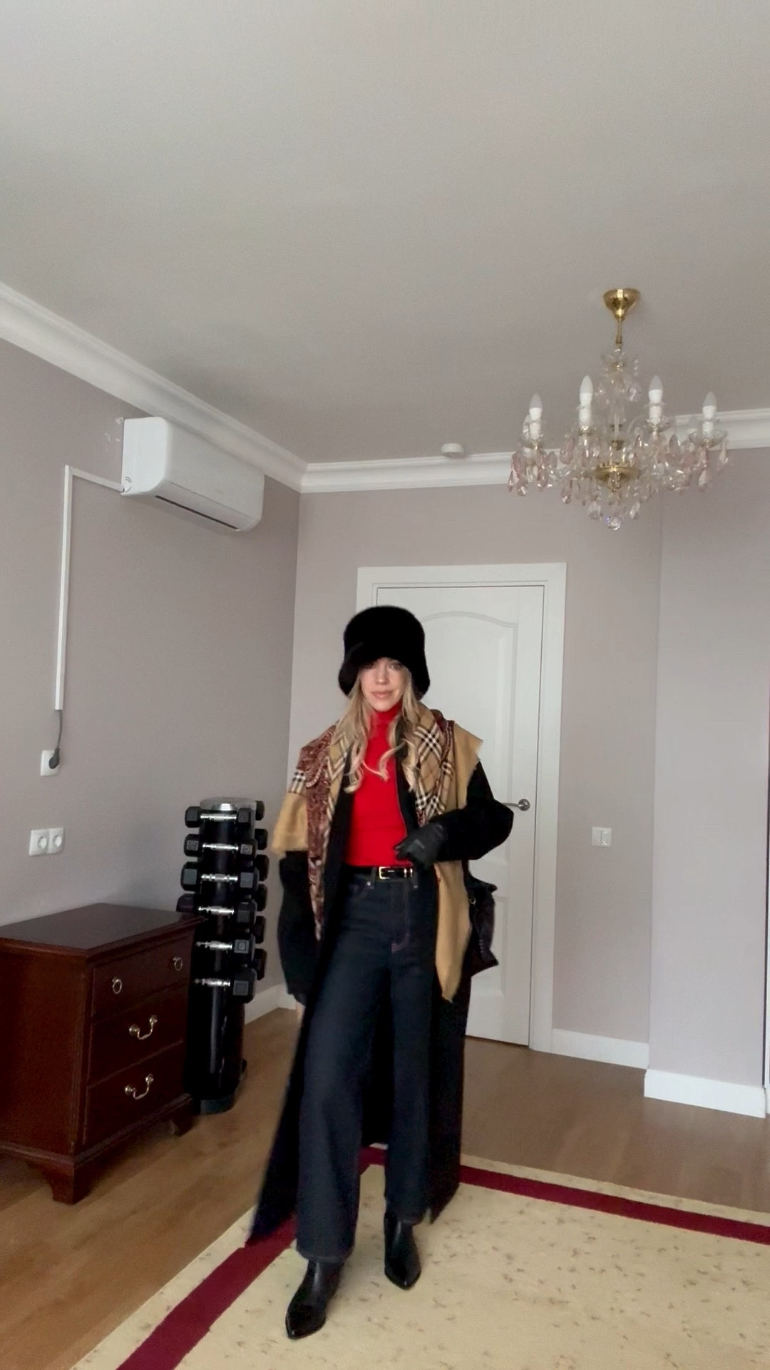 Holiday Christmas shopping look, Christmas market, fur hat, oversized wool coat, Burberry plaid scarf, red sweater, cropped wide leg jeans 

#LTKSaleAlert #LTKootd #LTKHoliday