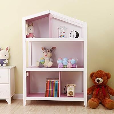 Bestmart Kids House Style Cottage Bookcase Wooden Furniture Book Storage Organizer Shelves | Amazon (US)