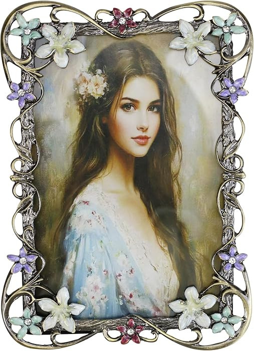 Vintage Photo Frame 4x6, Metal photo frame with European Floral Ornate Enamel Flower & Bronze Met... | Amazon (US)