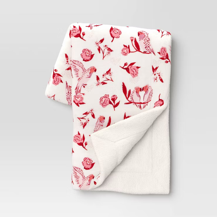 Love Birds Plush with Faux Shearling Reverse Throw Blanket Ivory - Threshold™ | Target