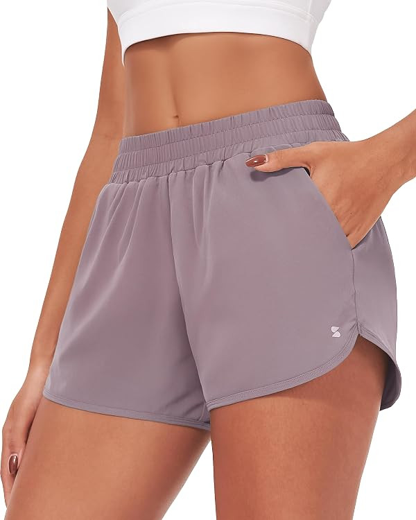Stelle Womens 3" Running Shorts Mesh Liner High Waisted Workout Shorts Quick Dry Dolphin Athletic... | Amazon (US)