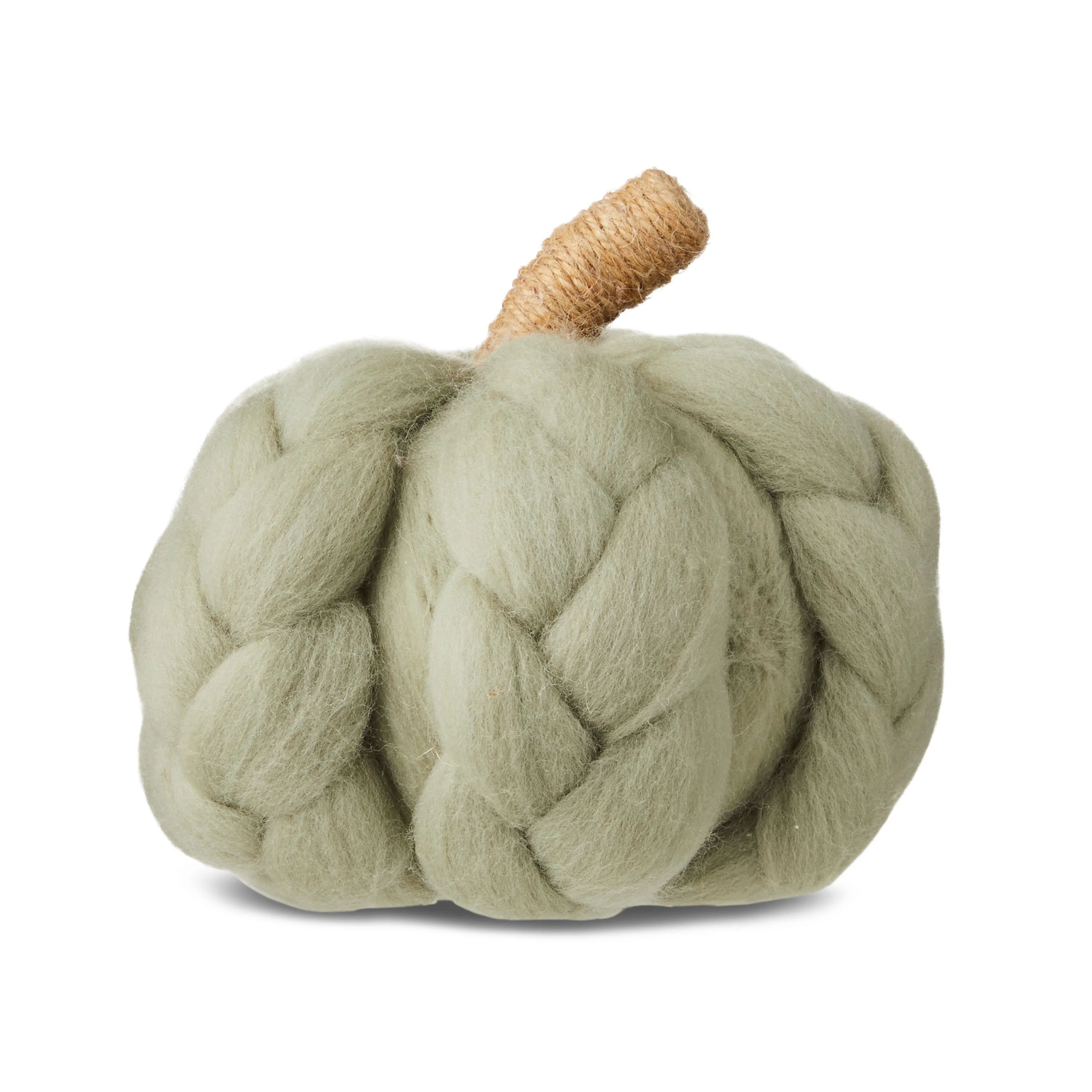 Harvest Sage Green Wool Braided Pumpkin Tabletop Decoration, 5.5 in, by Way To Celebrate | Walmart (US)