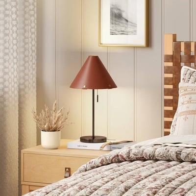 Table Lamp with Leather Shade Brown - Threshold: Metal Base, Cone Shape, | eBay US