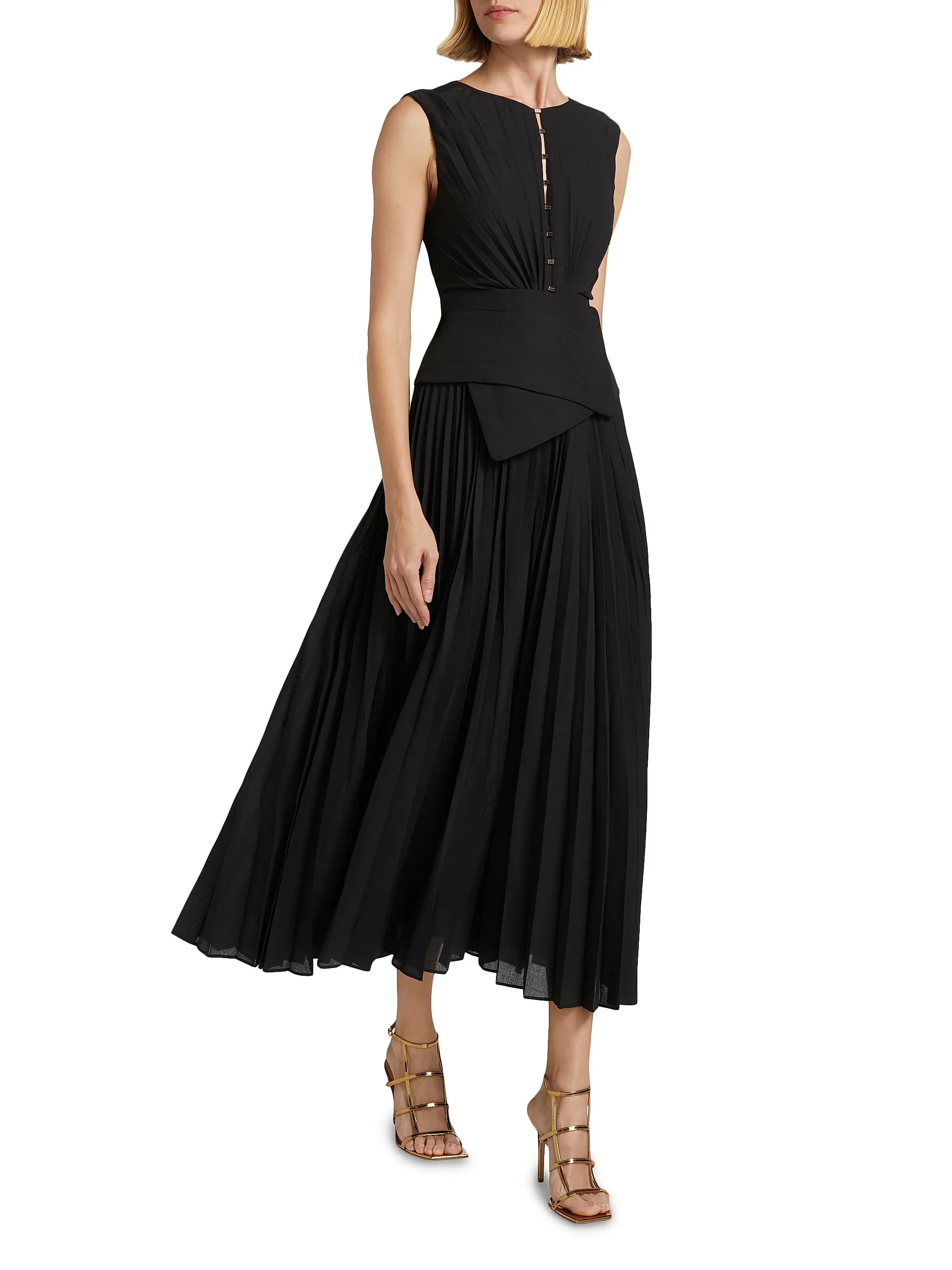 Shop Acler Rhodes Pleated Midi-Dress | Saks Fifth Avenue | Saks Fifth Avenue