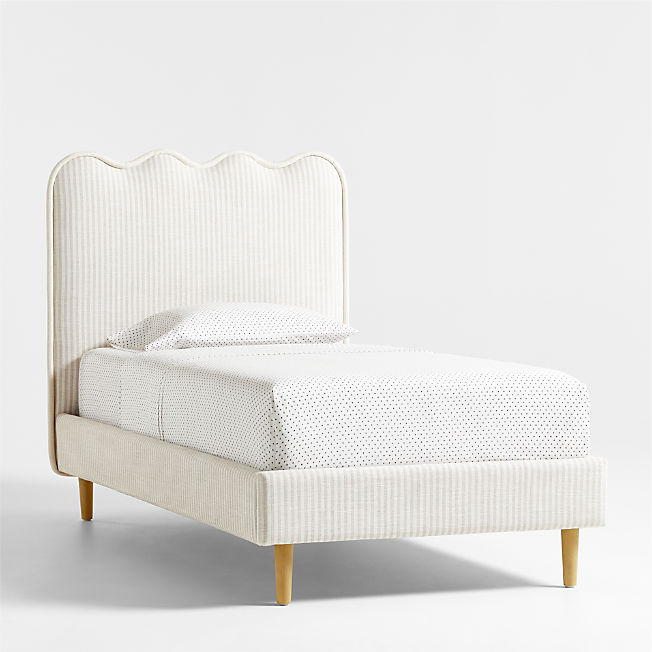 Waveland Ivory and Natural Stripe Upholstered Kids Twin Bed | Crate & Kids | Crate & Barrel