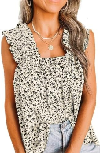 PRETTYGARDEN Boho Floral Tank Tops for Women, Shirred Straps Pleated Summer Casual Sleeveless Shi... | Amazon (US)