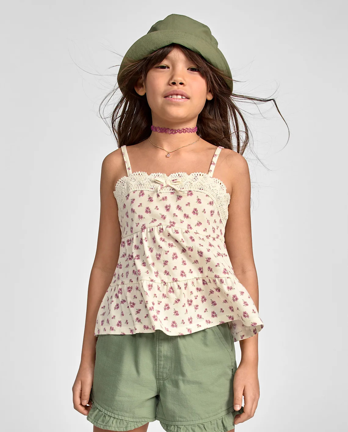 Girls Floral Tiered Tank Top - cream | The Children's Place