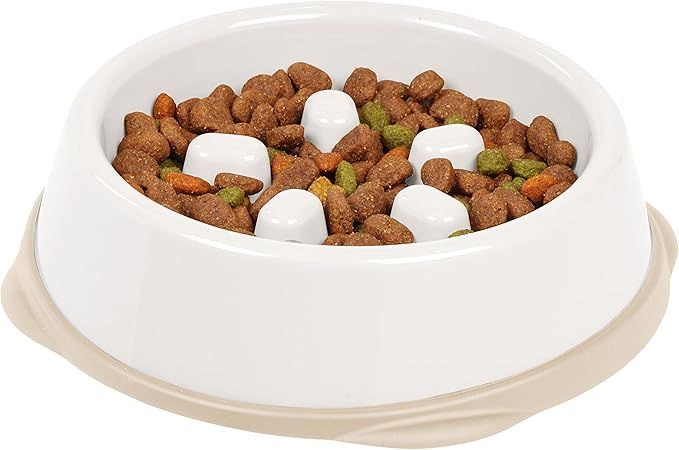 IRIS 2 Cup Slow Feeder Dog Bowl for Short Snouted Pets, White/Beige | Amazon (US)