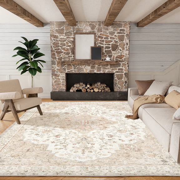 CHITOOMA 8'x10' Boho Area Rugs for Living Room, Machine Washable Floral Area Rug with Non-Slip Ba... | Walmart (US)
