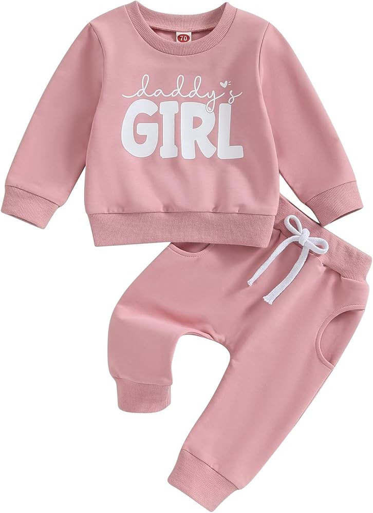 Toddler Baby Girl Clothes Daddys Girl Long Sleeve Pullover Sweatshirt Stretch Jogger Pants Infant... | Amazon (US)
