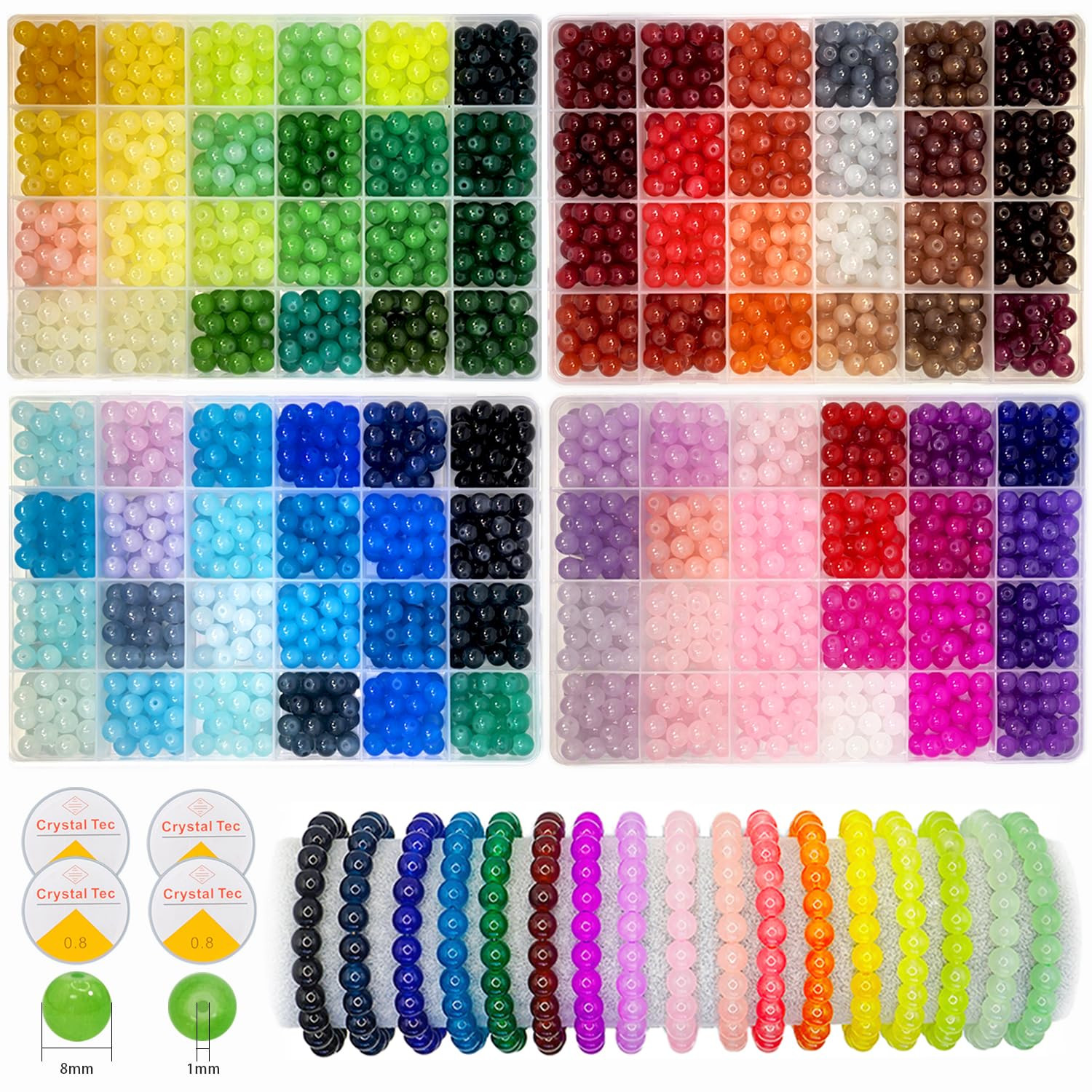 2500PCS 8mm Glass Beads Bracelet Making Kit, 96 Colors Crystal Beads for Jewelry Making, 4 Box Ro... | Amazon (US)