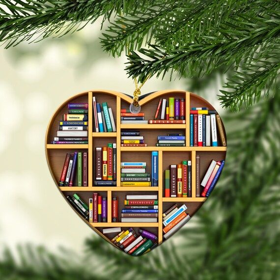 Book Lovers Heart Ceramic Ornament, Tree Ornament Gift for Her Librarian, Librarian Book Ornament... | Etsy (US)