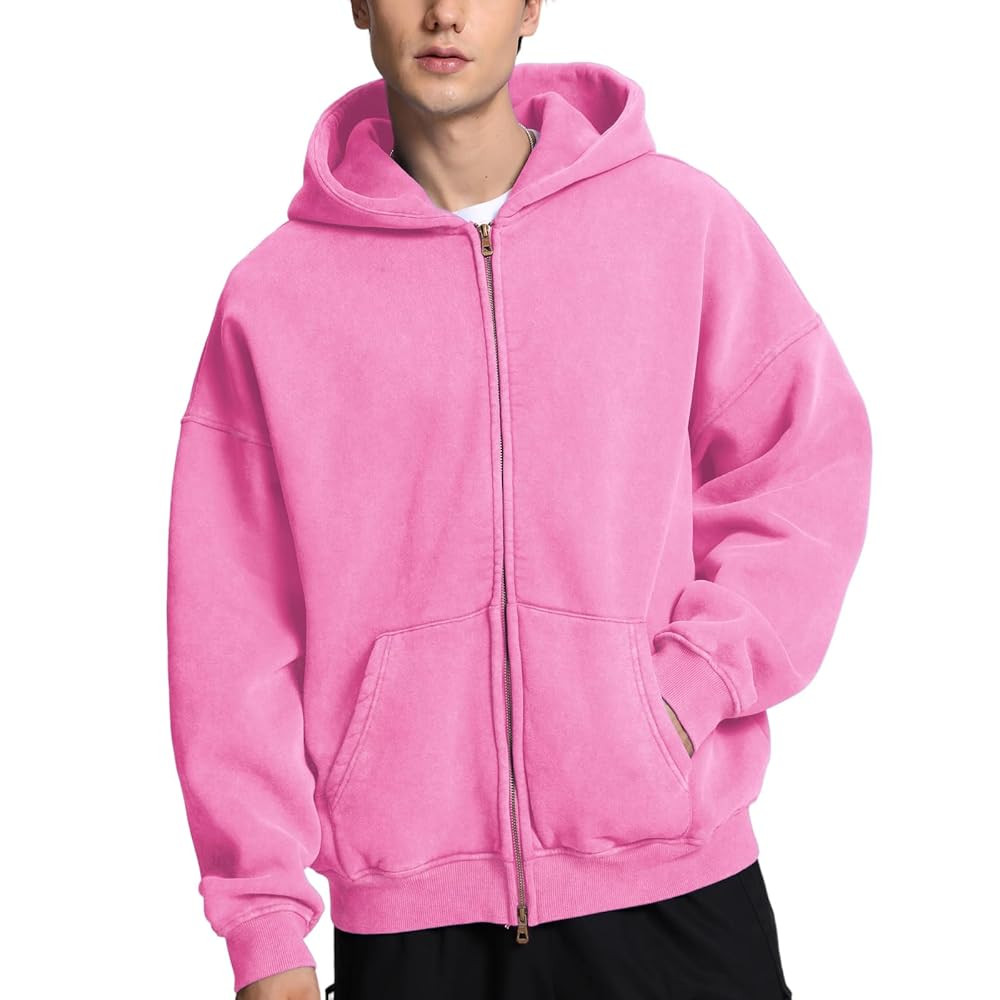 FAIABLE Mens Womens Double Zip Up Hoodie Oversized Acid Wash Heavyweight Fleece Cotton Zipper Hoo... | Amazon (US)