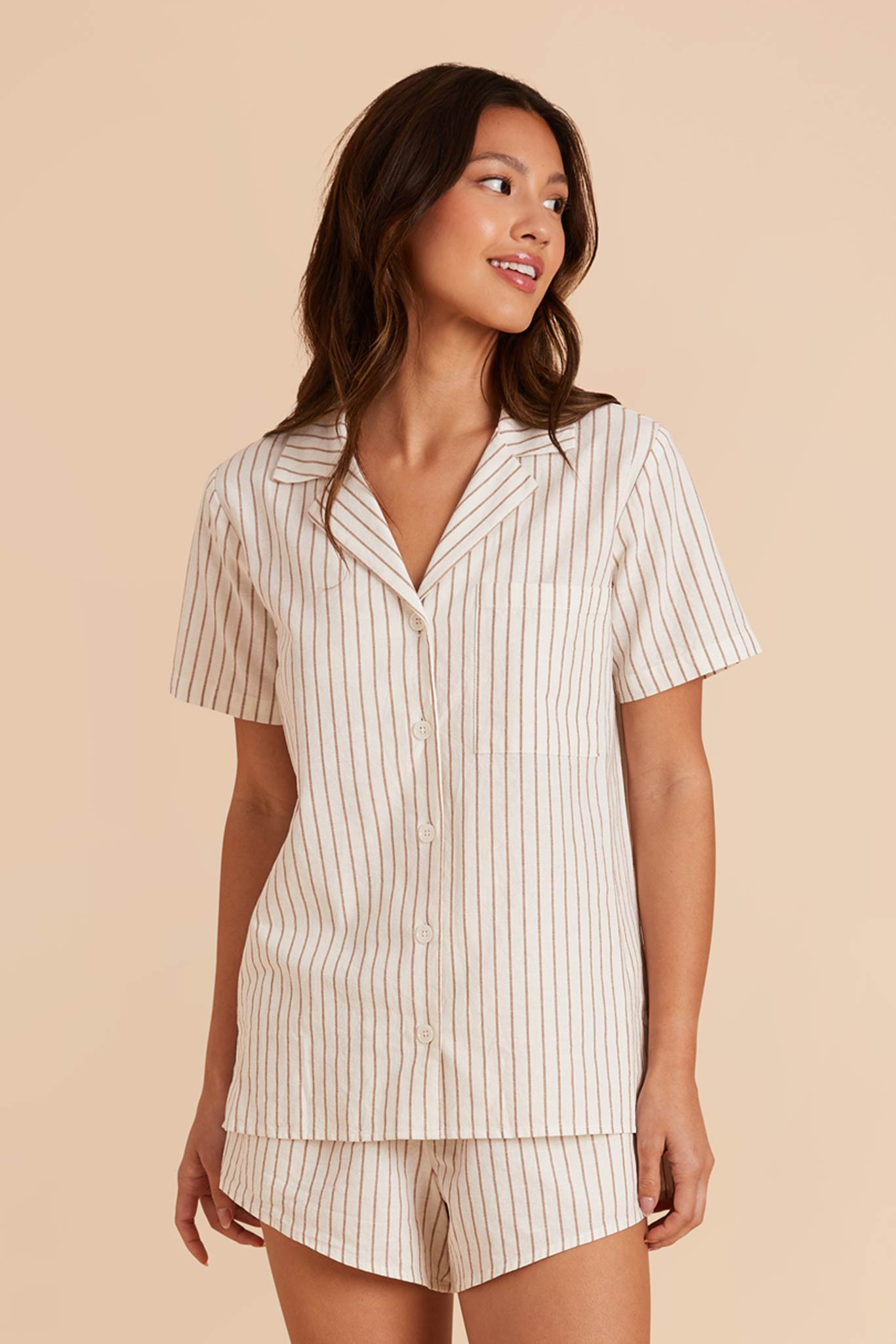 Atticus White and Taupe Stripe Short Sleeve Pajama Set | Birdy Grey | Birdy Grey