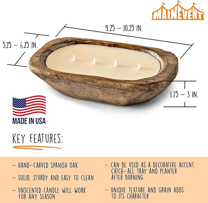 Wooden Dough Bowl Candle 10 Inch, Wooden Dough Bowl Soy Candle, Farmhouse Doughbowl for Table, Wo... | Amazon (US)