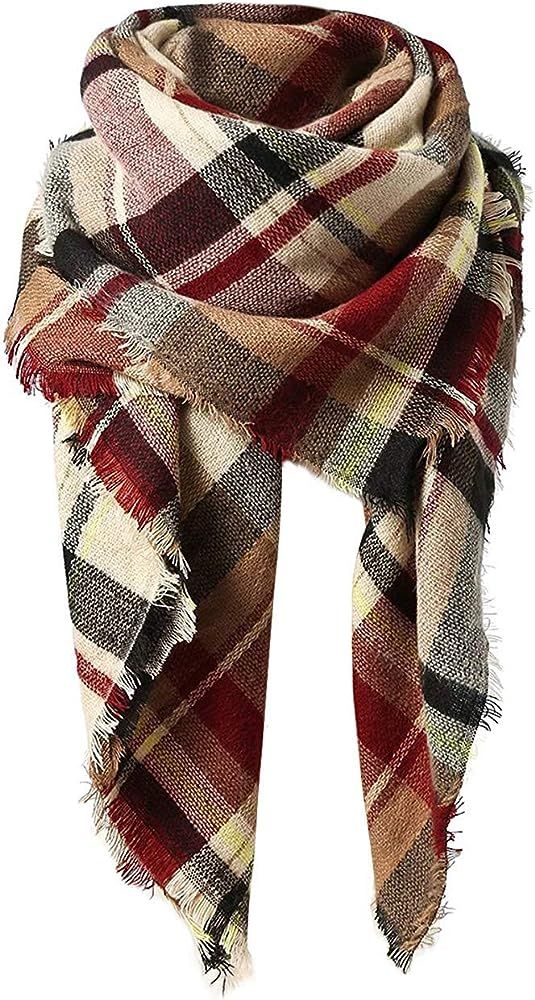 Century Star Women's Stylish Warm Tassels Soft Plaid Tartan Scarf Winter Large Blanket Wrap Shawl | Amazon (US)