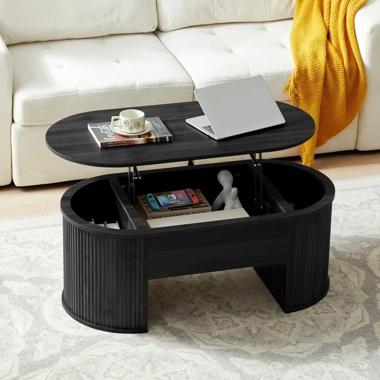 Wirrytor Lift Top Coffee Table with Storage and Open Storage Shelf, Oval Coffee Table  for Living... | Walmart (US)