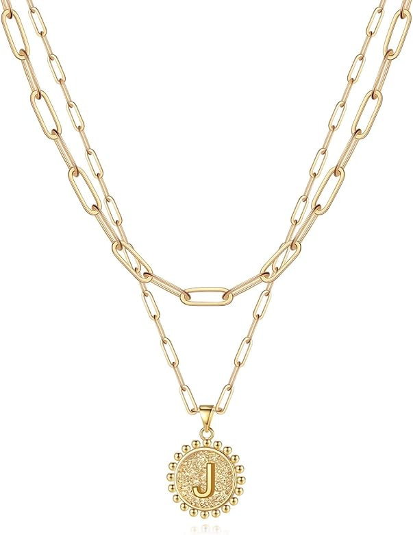 Yoosteel Gold Initial Necklaces for Women Girls, 14K Gold Plated Dainty Layering Paperclip Link C... | Amazon (US)