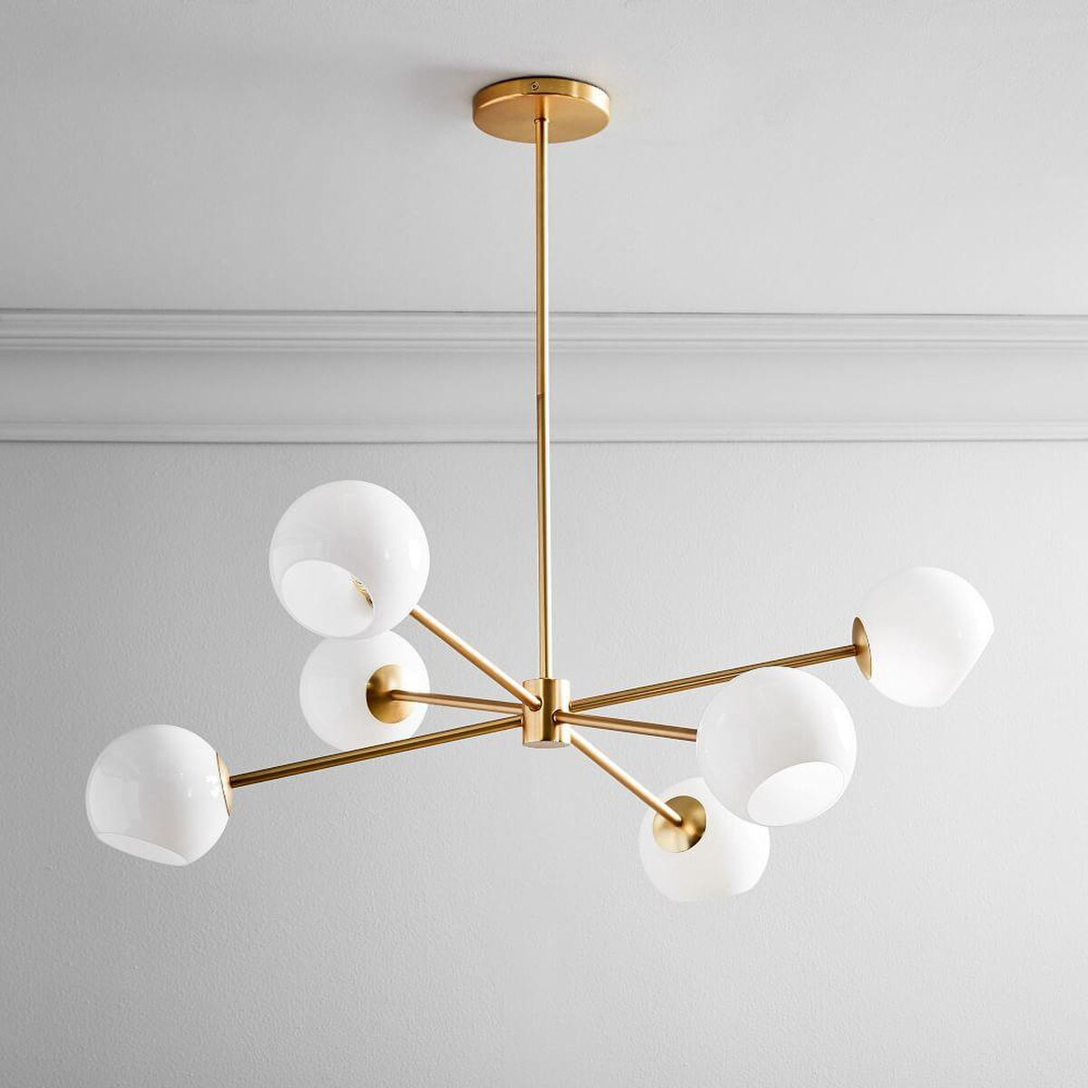Staggered Glass 6-Light Chandelier - Milk/Antique Brass | West Elm (UK)