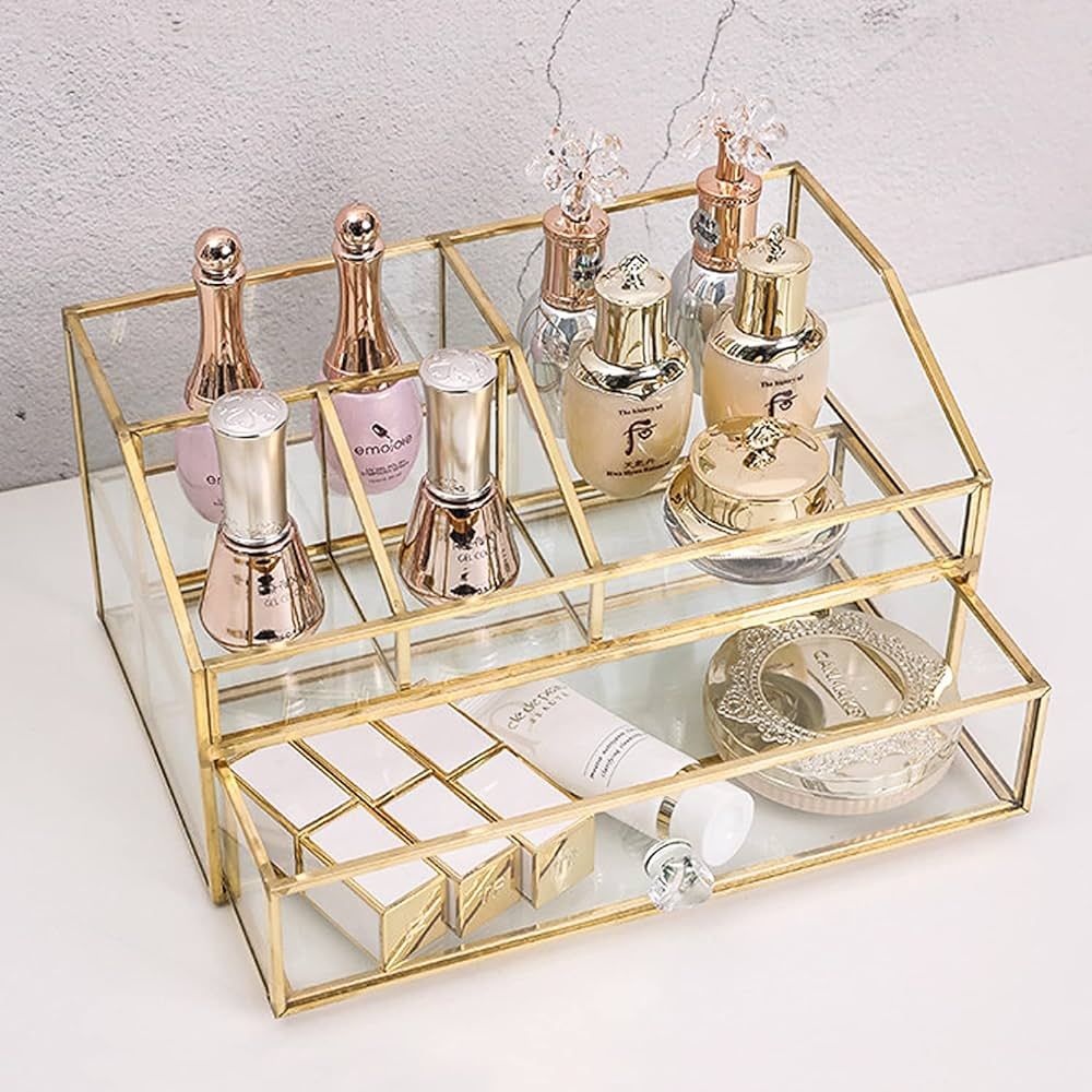 bofeiull Glass Makeup Brush Holder, Makeup Brush Organizer Jewelry Display Box, Nordic Style Eleg... | Amazon (US)