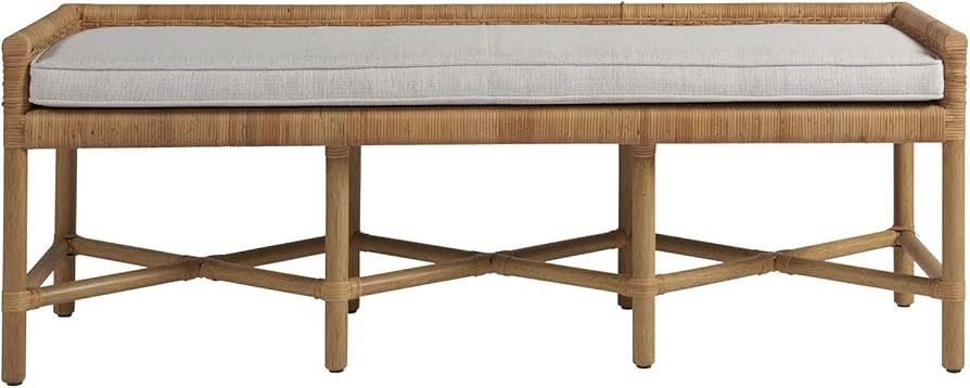 Escape Pull Up Dining Table Bench Entryway Bench in Woven Rattan and Wicker and Gray Cushioning | Amazon (US)