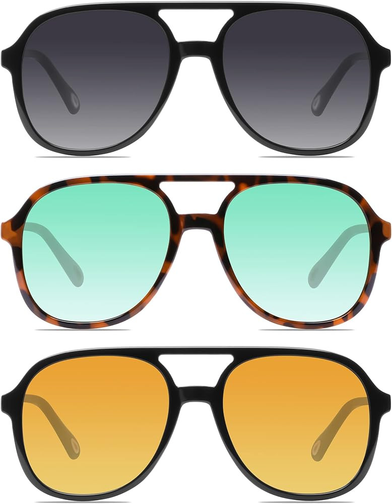 YDAOWKN Retro Square Aviator Sunglasses for Womens Mens Vintage 70s Double Bridge Sun Glasses | Amazon (US)