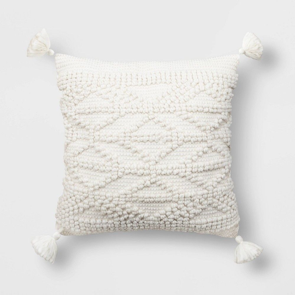 Oversized Loop Textured Diamond Patterned Square Throw Pillow Ivory - Threshold | Target