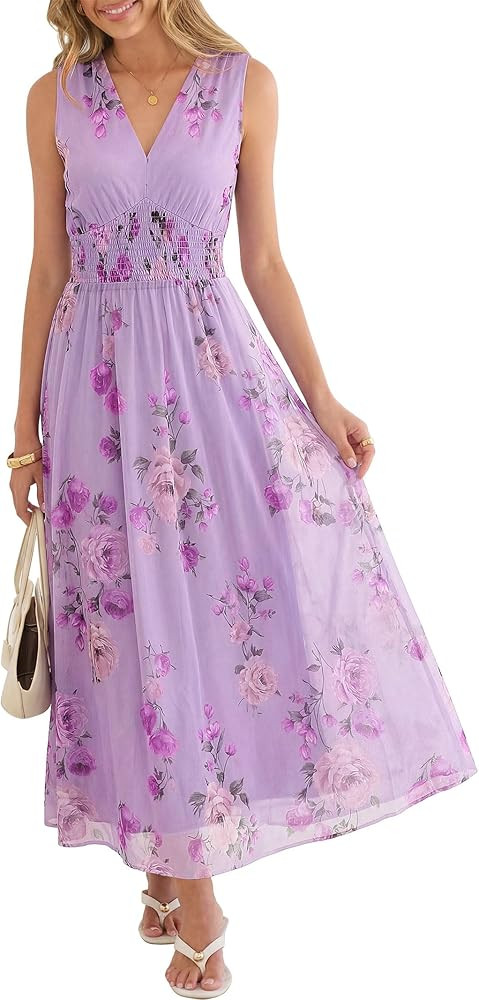 ANRABESS Womens Summer Floral Maxi Dress, A Line Tulle,Elegant for Wedding Guest & Beach Vacation... | Amazon (US)