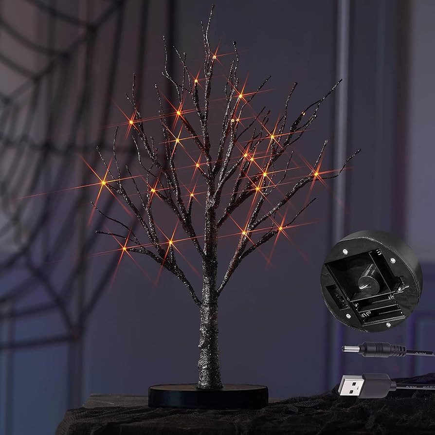 Hairui Lighted Tabletop Black Glittered Spooky Tree with Orange Lights 24 LED 18 Inches for Hallo... | Amazon (US)