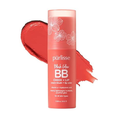 pūrlisse Blush Glow BB Lip and Cheek Tint - Hydrating & Buildable 2-in-1 Cream Blush Stick for Cheeks & Lips - Formulated with Nourishing Vitamin E & Hyaluronic Acid - Summer Coral (.28 oz) | Amazon (US)