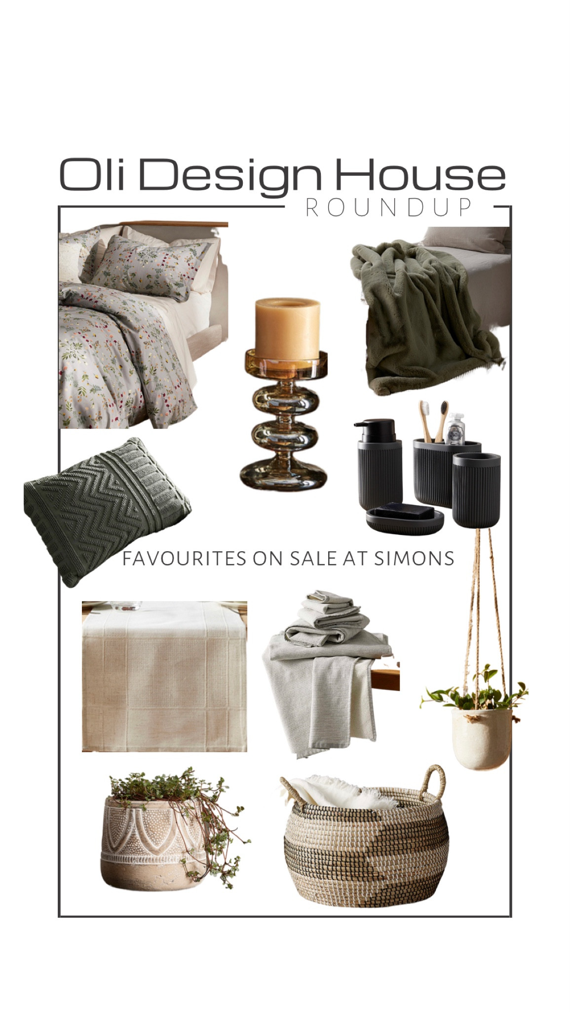 A roundup of my favourite items currently on sale at Maison Simons

Smoked glass pillar candle holder, floral duvet cover, forest green faux fur throw blanket, black ribbed bathroom accessories, ceramic hanging planter, linen tablecloth, tufted Boucle pillow, decorative terracotta planter, black and white woven storage basket, striped bath towels

Moody modern organic home

#LTKFind #LTKhome #LTKsalealert