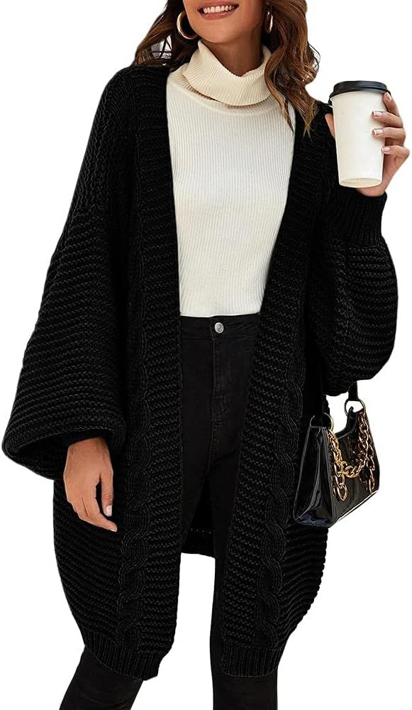 NIUBIA Womens Open Cardigan Long and Loose Sleeve Casual Knit Sweater Narrow Cuffs Solid Color Wa... | Amazon (US)