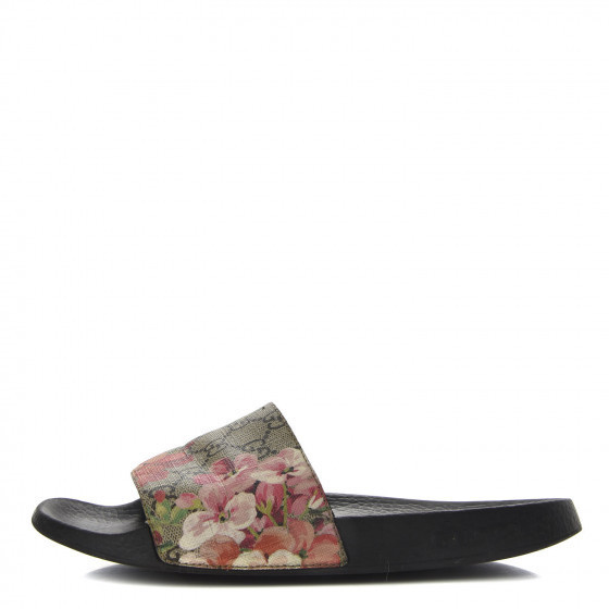GUCCI GG Supreme Monogram Blooms Print Slide Sandals 39 Antique Rose | Fashionphile