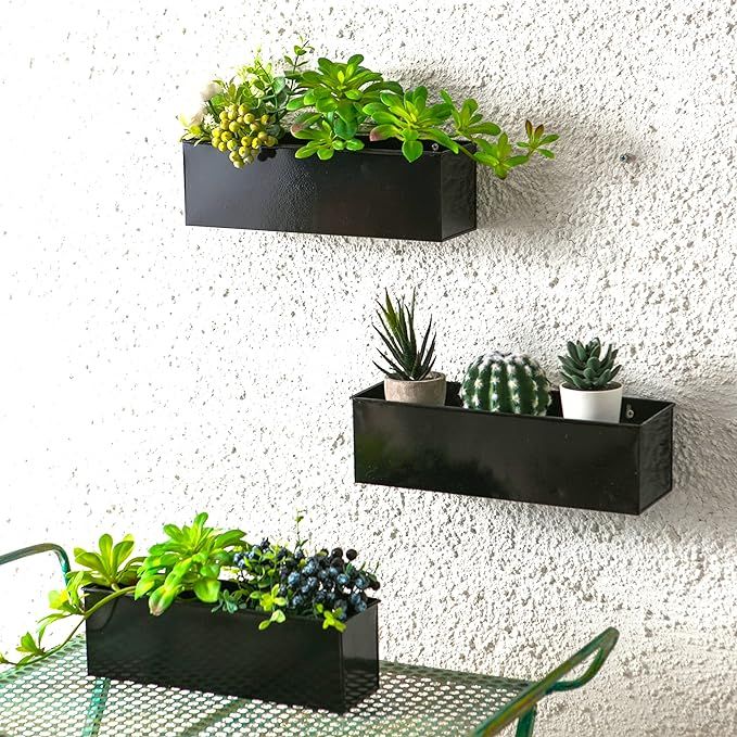 LaLaGreen Wall Planter - 3 Pack, 12 Inch Large Wall Mount Succulent Planters Black, Wall Hanging ... | Amazon (US)