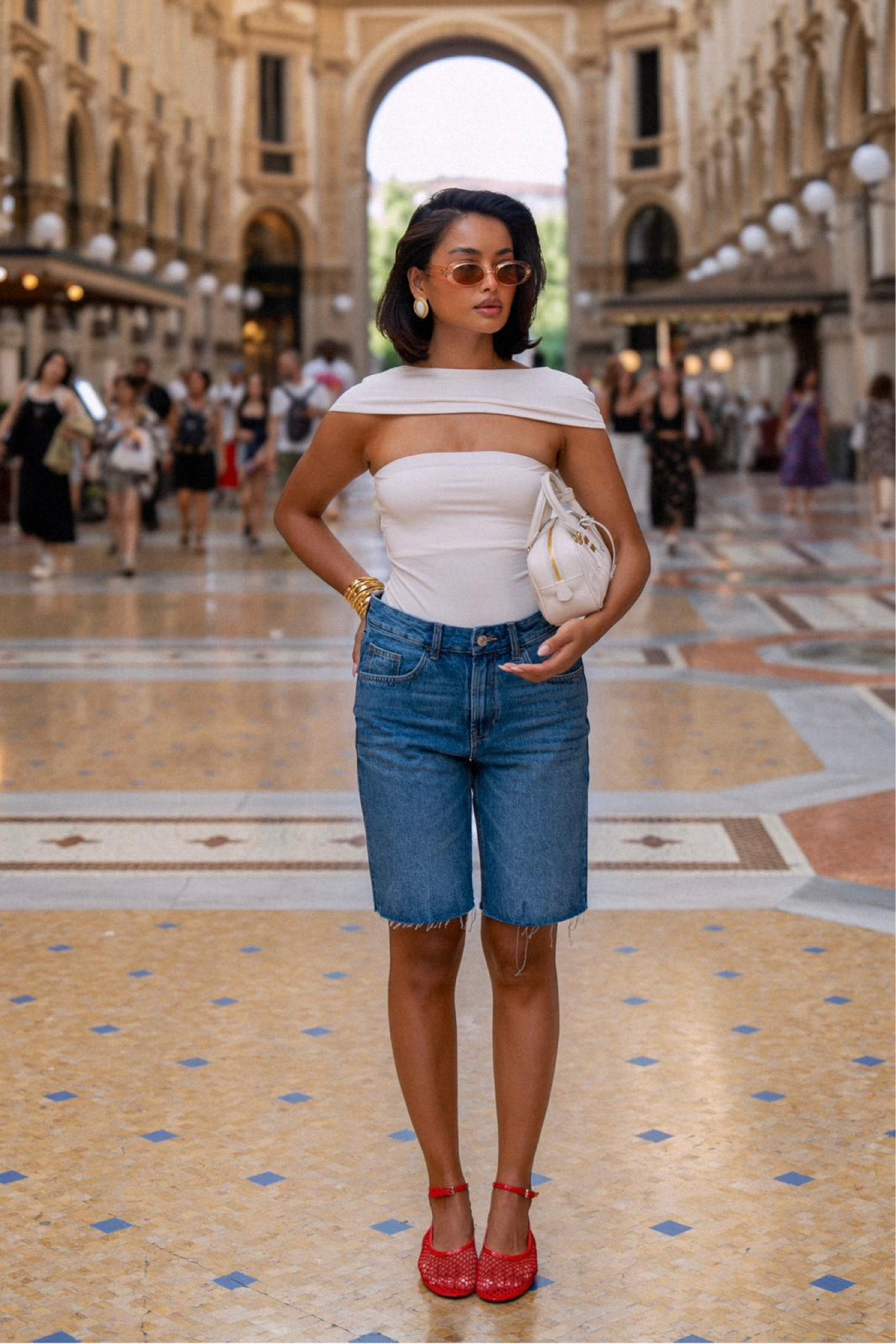 Reformation, Mango, Miu miu, Le specs, Odd muse, summer outfit, holiday outfit, knit top, white top, bermuda shorts, denim shorts, mesh flats, red flats, luxury bag, top handle bag, summer outfits, holiday outfits, casual outfits 

#LTKsummer #LTKeurope #LTKstyletip