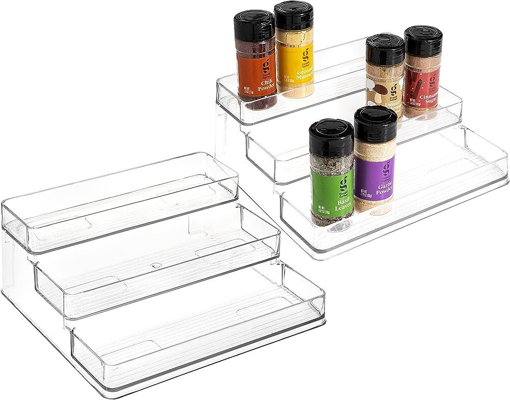 SIMPLEMADE Clear Spice Rack - 2 Pack Three-Tiered Shelf, Countertop, and Cabinet Storage and Spic... | Amazon (US)