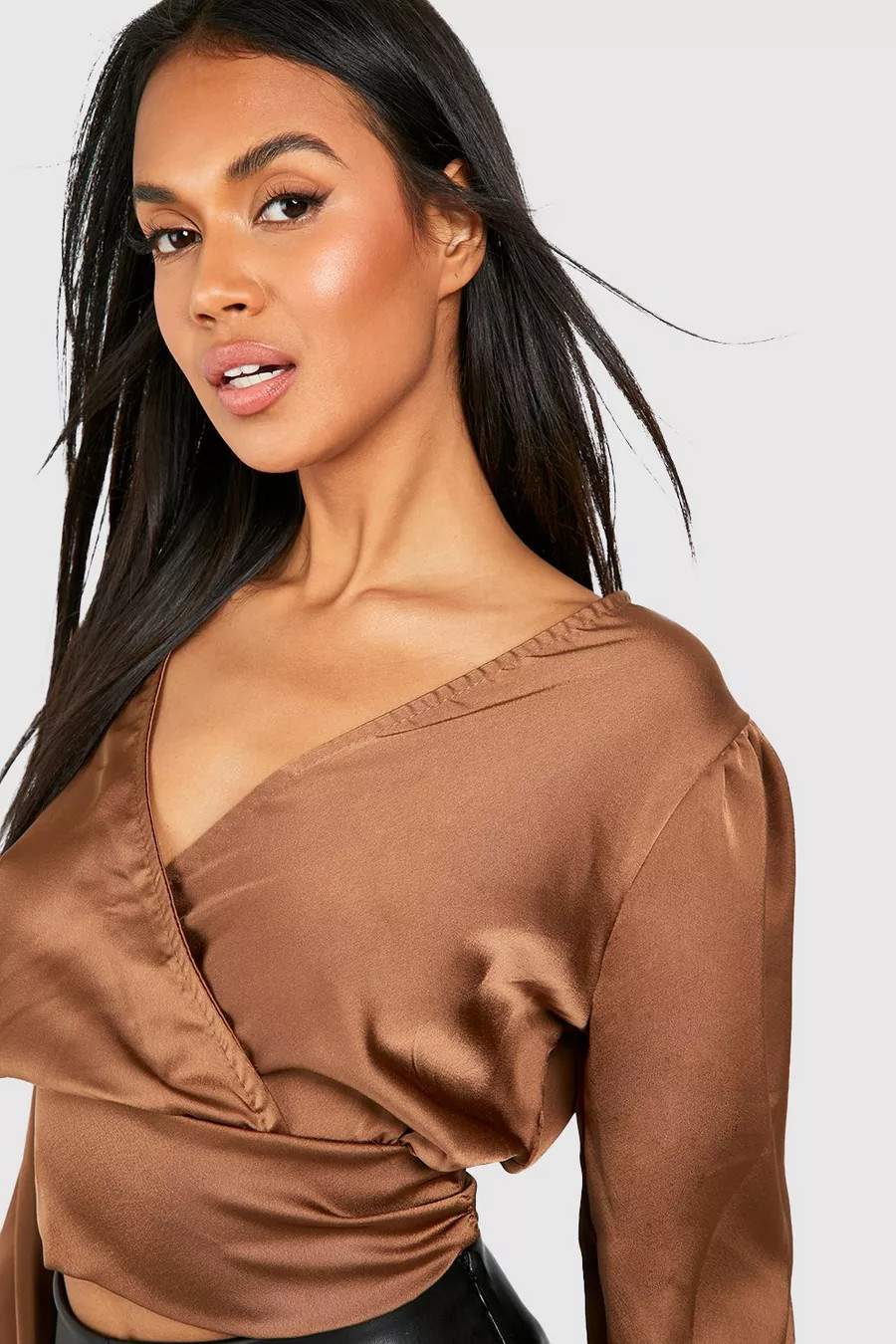 Wrap Satin Tie Back Blouse | Boohoo.com (US & CA)