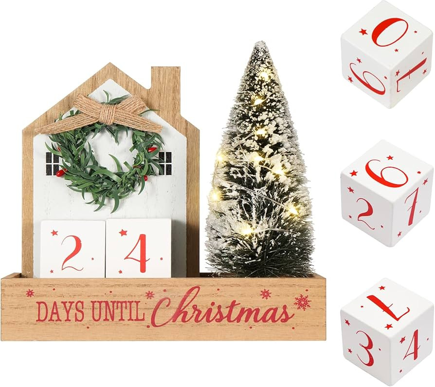 Christmas Tree Countdown Block LED Lighted 99 Days Until Christmas Wreath Calendar Tabletop Numbe... | Amazon (US)