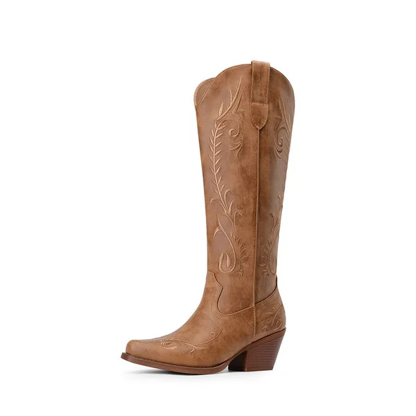 Women’s Square Toe Block Heel Western Boots with Embroidery | Dream Pairs