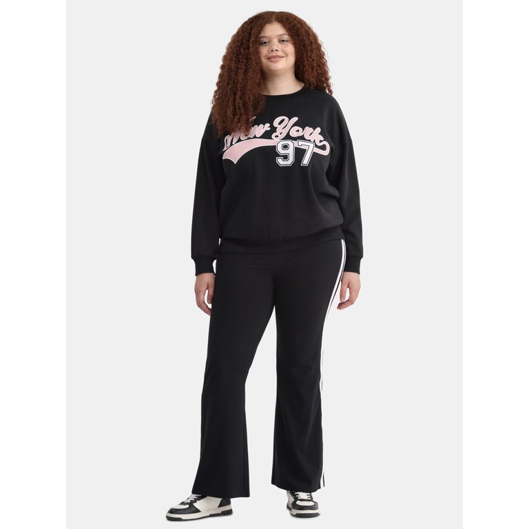 No Boundaries Side Stripe Flare Pants, 31” Inseam, Women's and Women’s Plus | Walmart (US)