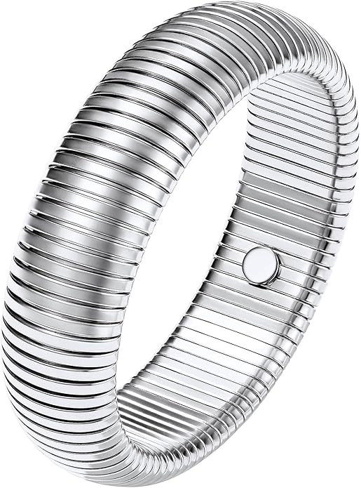 KeyStyle Bangle Bracelets for Women, Stainless Steel Stretch Bracelet Flexible Wide Link Chain Go... | Amazon (US)