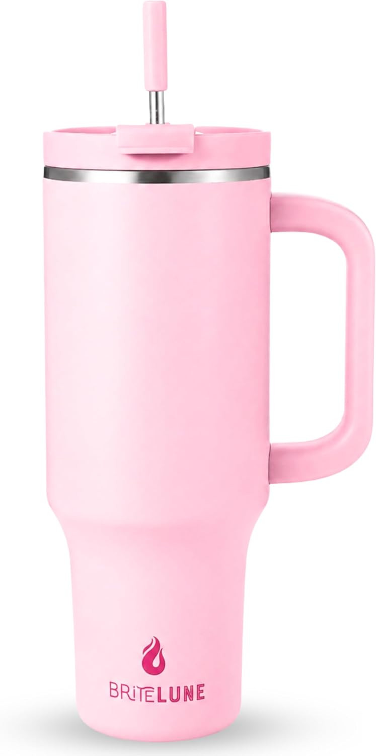 40oz Pink Tumbler with Handle & Straw, 100% Leakproof, Triple-Insulated, Keeps Drinks Cold 30H/ Hot 12H, Stainless Steel Cup, Cup Holder Friendly | Amazon (US)