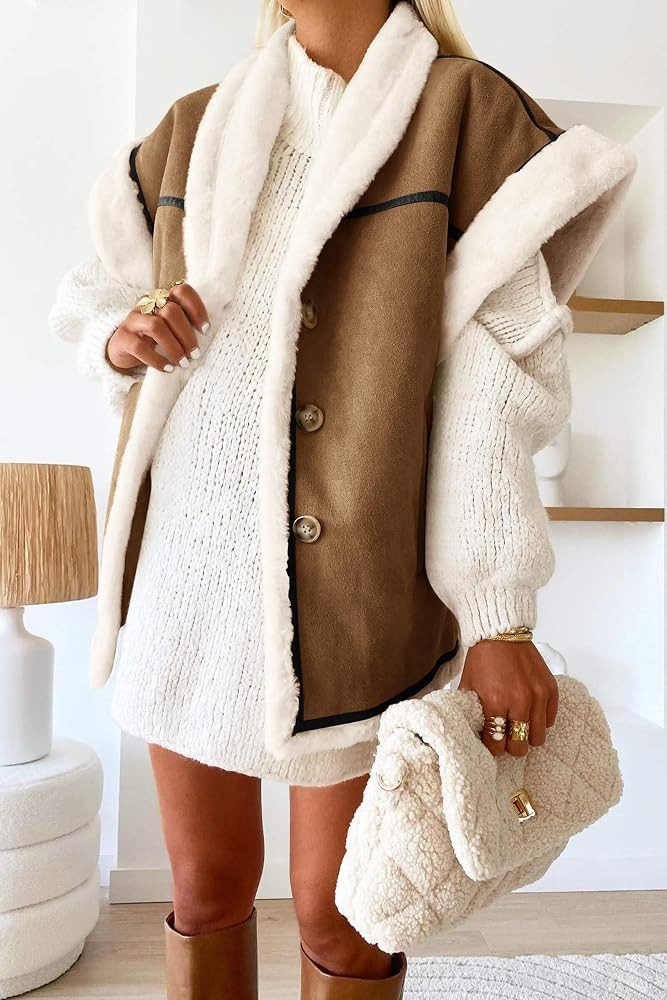 Cicy Bell Womens Faux Suede Sherpa Lined Jacket Oversized Fall Winter Coat | Amazon (US)