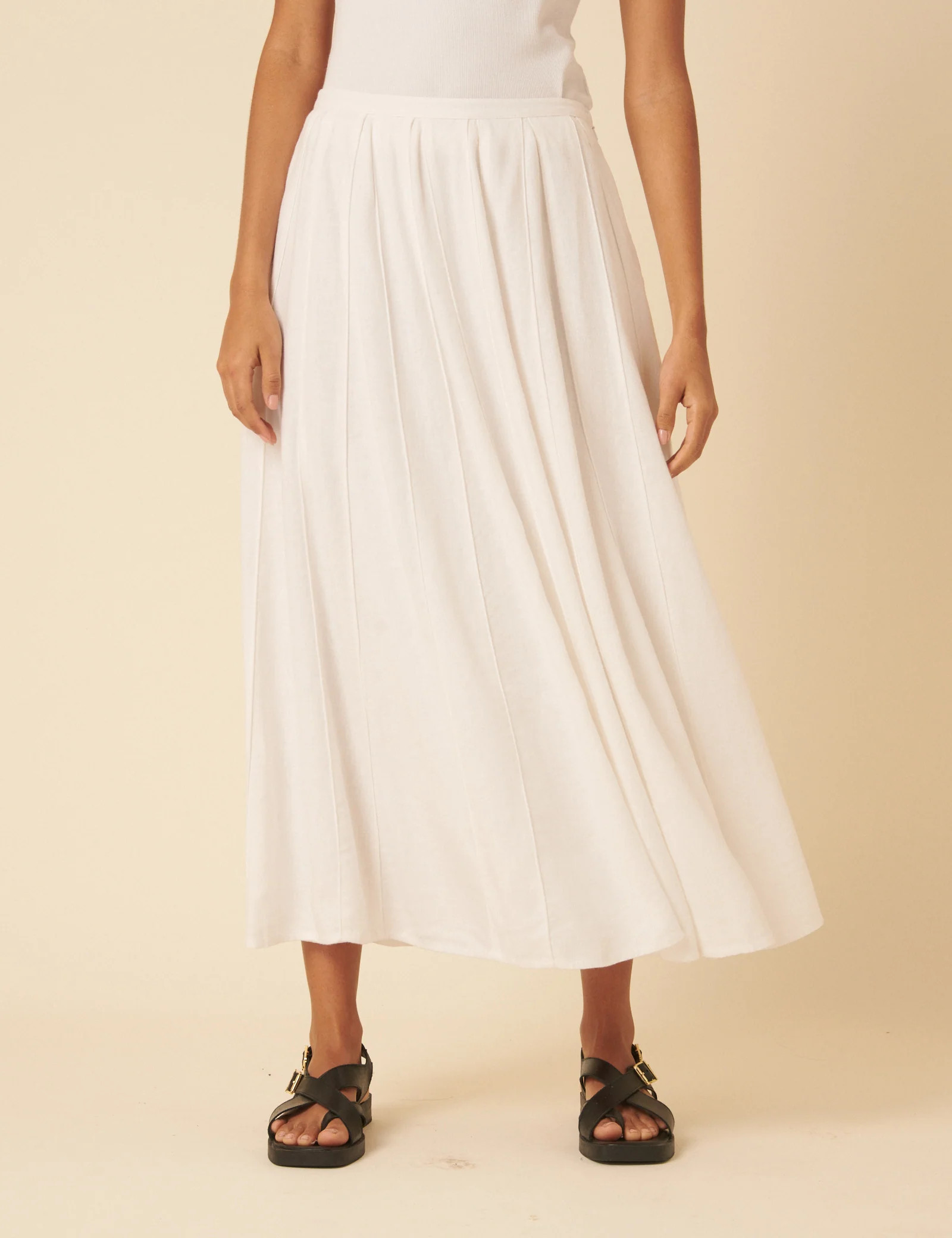 White Linen-blend Midi Skirt | Nobody's Child