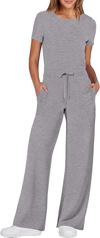 ANRABESS Jumpsuits for Women Casual Summer 2025 Short Sleeve Loose Wide leg Pants Dressy Romper J... | Amazon (US)
