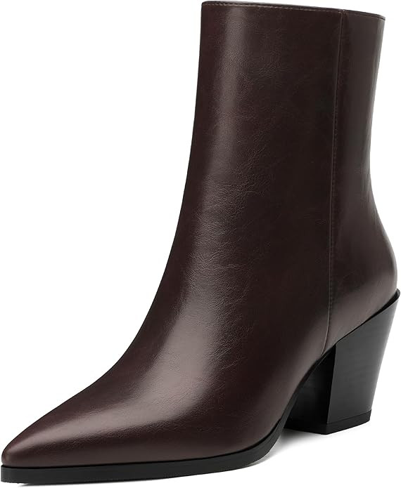 NUMALEO Womens Ankle Boots Chunky Low Heel Pointed Toe Heeled Booties Side Zipper Comfy Fall Wint... | Amazon (US)