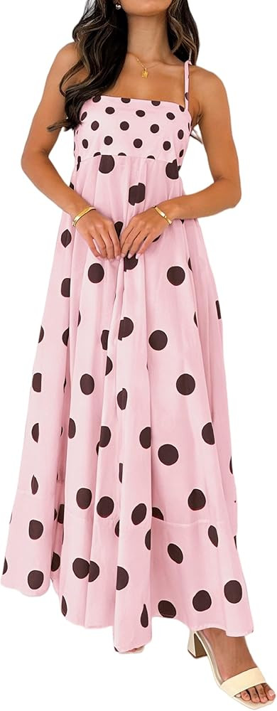 Women Boho Floral Maxi Dress Spaghetti Strap Smocked Back Flowy Dress Sleeveless Aline Long Sundr... | Amazon (US)