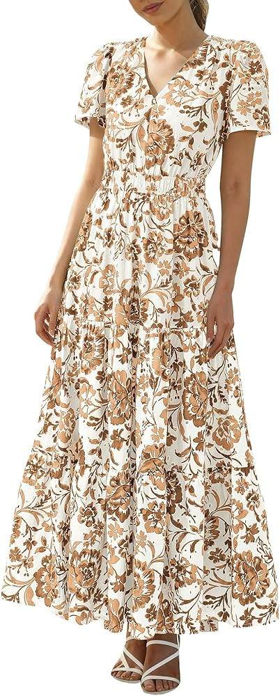 BTFBM Womens Summer Dresses 2026 V Neck Hollow Out Eyelet A Line Flowy Boho Beach Vacation Weddin... | Amazon (US)